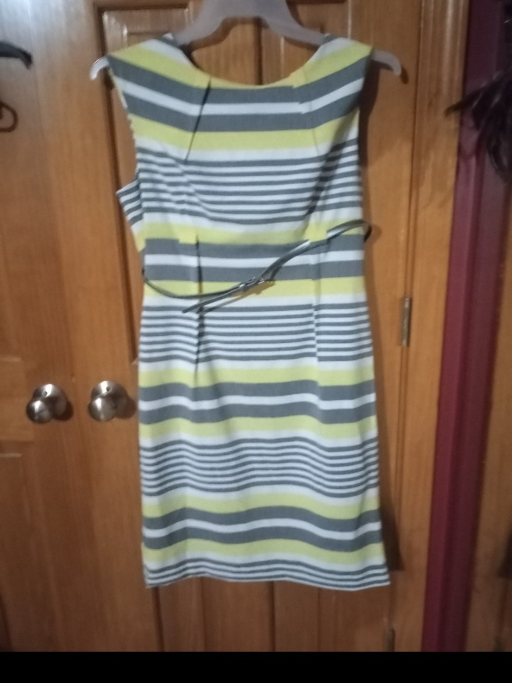 Calvin Klein Striped Sleeveless Sheath Dress in Yellow, Gray & White